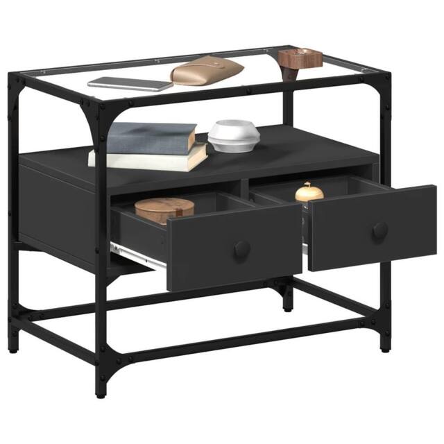 Berkfield Home TV Cabinet with Glass Top Black 60x35x51 cm Engineered Wood - Size: 60 x 35 x 51 cm - image 1