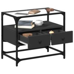 Berkfield Home TV Cabinet with Glass Top Black 60x35x51 cm Engineered Wood - Size: 60 x 35 x 51 cm - thumbnail 1