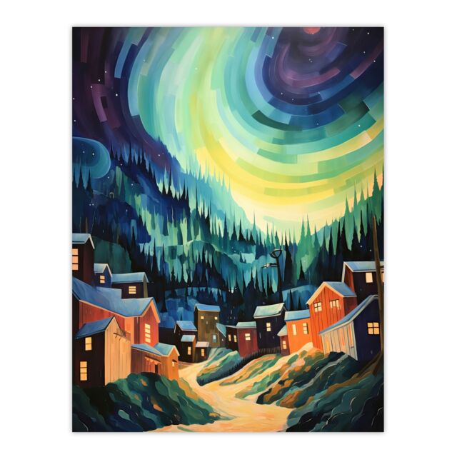 Artery8 Northern Lights Over Dawson City Yukon Territory Canada Watercolour Painting Unframed Wall Art Print Poster Home Decor Premium - image 1