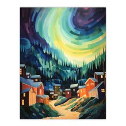 Artery8 Northern Lights Over Dawson City Yukon Territory Canada Watercolour Painting Unframed Wall Art Print Poster Home Decor Premium - thumbnail 1