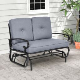 Gymax 2 Seats Outdoor Swing Glider Chair Patio Rocking Loveseat With Cushion in Grey - thumbnail 7