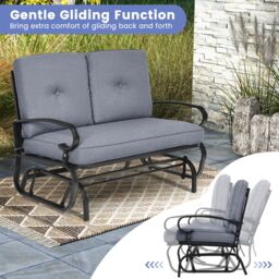 Gymax 2 Seats Outdoor Swing Glider Chair Patio Rocking Loveseat With Cushion in Grey - thumbnail 4