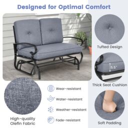 Gymax 2 Seats Outdoor Swing Glider Chair Patio Rocking Loveseat With Cushion in Grey - thumbnail 3