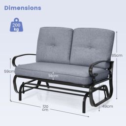 Gymax 2 Seats Outdoor Swing Glider Chair Patio Rocking Loveseat With Cushion in Grey - thumbnail 2