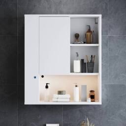 FORGEVIO Wall-Mounted Bathroom Cabinet White with LED Lights Storage Door - thumbnail 5