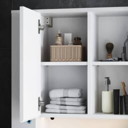FORGEVIO Wall-Mounted Bathroom Cabinet White with LED Lights Storage Door - thumbnail 4