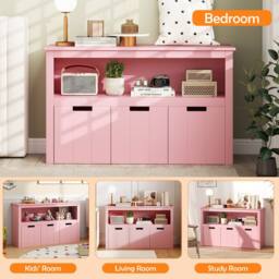 Gymax 3-Drawer Storage Cabinet Wood Toy Storage Cabinet Cube Shelves in Pink - thumbnail 6