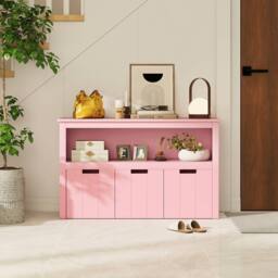 Gymax 3-Drawer Storage Cabinet Wood Toy Storage Cabinet Cube Shelves in Pink - thumbnail 4