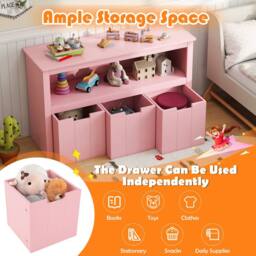 Gymax 3-Drawer Storage Cabinet Wood Toy Storage Cabinet Cube Shelves in Pink - thumbnail 7