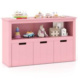 Gymax 3-Drawer Storage Cabinet Wood Toy Storage Cabinet Cube Shelves in Pink - thumbnail 1