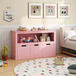 Gymax 3-Drawer Storage Cabinet Wood Toy Storage Cabinet Cube Shelves in Pink - thumbnail 5