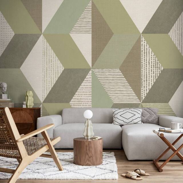 Superfresco Easy Tribal Geo Sage Print To Order 3m x 2.8m Mural in Green - image 1