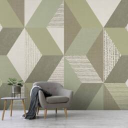 Superfresco Easy Tribal Geo Sage Print To Order 3m x 2.8m Mural in Green - thumbnail 4