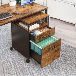 FURNOS 2 Drawer Industrial Filing Cabinet With Lockable Wheels in Brown - thumbnail 4