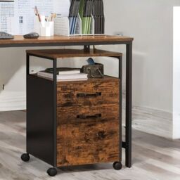 FURNOS 2 Drawer Industrial Filing Cabinet With Lockable Wheels in Brown - thumbnail 5