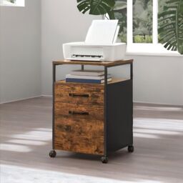FURNOS 2 Drawer Industrial Filing Cabinet With Lockable Wheels in Brown - thumbnail 1