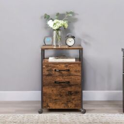 FURNOS 2 Drawer Industrial Filing Cabinet With Lockable Wheels in Brown - thumbnail 3