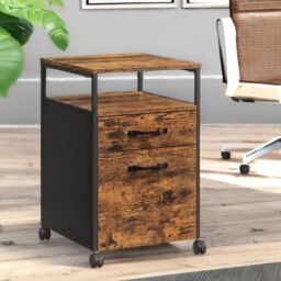 FURNOS 2 Drawer Industrial Filing Cabinet With Lockable Wheels in Brown - thumbnail 2