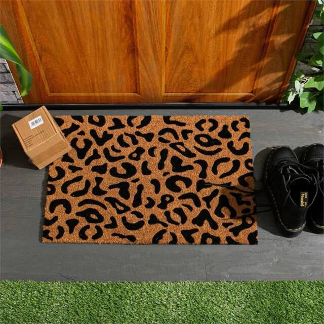Nordara 2x Natural Coir Door Mats Indoor Outdoor 60×40cm Leopard in Brown - Size: 40 cm x 60 cm - image 1