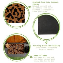 Nordara 2x Natural Coir Door Mats Indoor Outdoor 60×40cm Leopard in Brown - Size: 40 cm x 60 cm - thumbnail 5