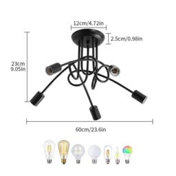 Goeco Ceiling Light Vintage, E27 Industrial Chandelier, Adjustable, Dia 60cm in Black - thumbnail 5