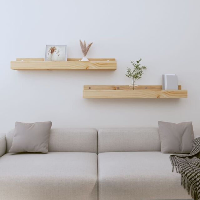 Berkfield Home Wall Shelves 2 pcs 80x12x9 cm Solid Wood Pine in Brown - Size: 80 x 12 x 9 cm - image 1