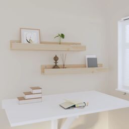 Berkfield Home Wall Shelves 2 pcs 80x12x9 cm Solid Wood Pine in Brown - Size: 80 x 12 x 9 cm - thumbnail 6