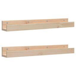 Berkfield Home Wall Shelves 2 pcs 80x12x9 cm Solid Wood Pine in Brown - Size: 80 x 12 x 9 cm - thumbnail 2