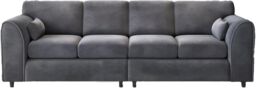 Furniture 786 Sleek 4 Seater Full Back Plush Velvet Sofa in Grey - thumbnail 3