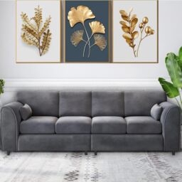 Furniture 786 Sleek 4 Seater Full Back Plush Velvet Sofa in Grey