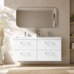 Balterley Level 1200mm Wall Hung 4-Drawer Unit with Double Basin - Gloss White - thumbnail 6