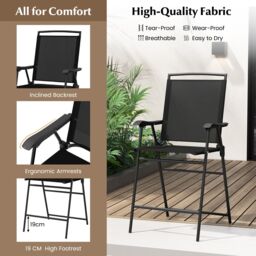 Costway 3 PCS Outdoor Bar Stool Set w/ Umbrella Hole Patio Bistro Table & 2 Folding Chairs in Black - thumbnail 6