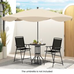 Costway 3 PCS Outdoor Bar Stool Set w/ Umbrella Hole Patio Bistro Table & 2 Folding Chairs in Black - thumbnail 4