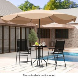 Costway 3 PCS Outdoor Bar Stool Set w/ Umbrella Hole Patio Bistro Table & 2 Folding Chairs in Black - thumbnail 5