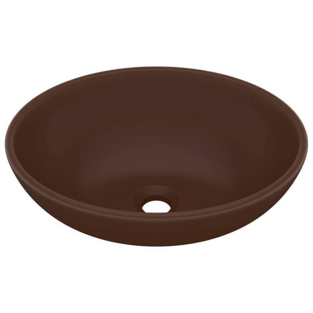 Berkfield Home Luxury Basin Oval-shaped Matt Dark Brown 40x33 cm Ceramic - image 1