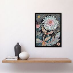 "Artery8 Dahlia Flowers Artwork Dark Enchanted Floral Framed Art Print in Blue - Size: W12"" x H16""" - thumbnail 4