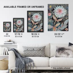 "Artery8 Dahlia Flowers Artwork Dark Enchanted Floral Framed Art Print in Blue - Size: W12"" x H16""" - thumbnail 3