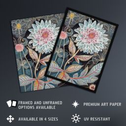 "Artery8 Dahlia Flowers Artwork Dark Enchanted Floral Framed Art Print in Blue - Size: W12"" x H16""" - thumbnail 2