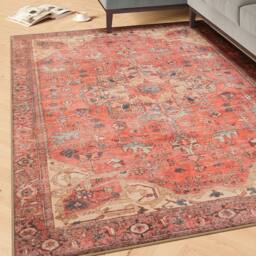 Kukoon Gold Coral Distressed Persian Style Soft Pile Living Room Area Rug Mat in Terracotta - Size: 200 cm x 290 cm - thumbnail 2