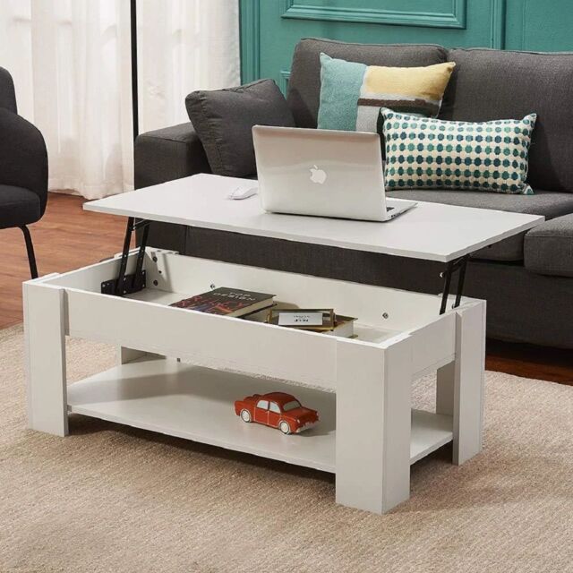 EONLION Lift-Top Coffee Table, Wooden Storage Ottoman Tea Table in White - image 1