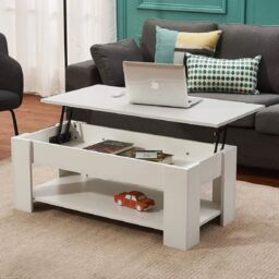 EONLION Lift-Top Coffee Table, Wooden Storage Ottoman Tea Table in White - thumbnail 1