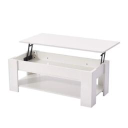 EONLION Lift-Top Coffee Table, Wooden Storage Ottoman Tea Table in White - thumbnail 3