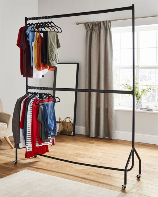House of Home 6ft long x 7ft Two Tier Heavy Duty Clothes Rail Garment Hanging Rack In Black - image 1