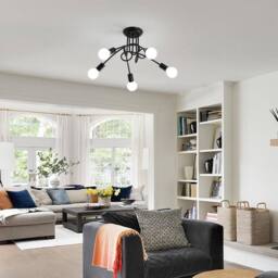 COMELY Industrial Sputnik Ceiling Light, Modern 5-Light E27 Metal Chandelier in Black - thumbnail 3