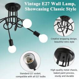 COMELY Industrial Sputnik Ceiling Light, Modern 5-Light E27 Metal Chandelier in Black - thumbnail 8