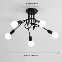 COMELY Industrial Sputnik Ceiling Light, Modern 5-Light E27 Metal Chandelier in Black - thumbnail 6