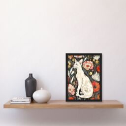 Artery8 Cat Lover Oriental Shorthair Floral Pet Portrait Framed Wall Art in Red - Size: A4 - thumbnail 4