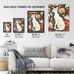 Artery8 Cat Lover Oriental Shorthair Floral Pet Portrait Framed Wall Art in Red - Size: A4 - thumbnail 3