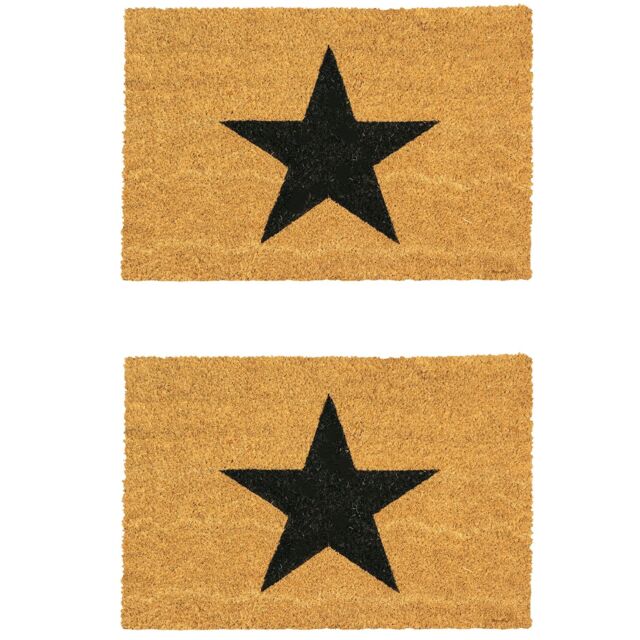 Nicola Spring Coir Door Mats - 90 x 60cm - Black Star - Set of 2 - Size: 60 cm x 90 cm - image 1