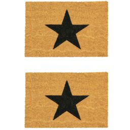 Nicola Spring Coir Door Mats - 90 x 60cm - Black Star - Set of 2 - Size: 60 cm x 90 cm - thumbnail 1
